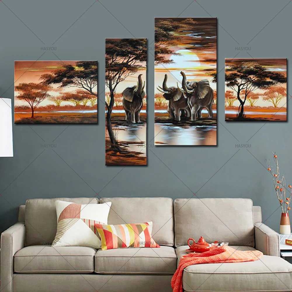 Elephant-Wall-Art-Oil-Painting-Pictures-African-Landscapes-Modern-Canvas-Painting-4-Panel-Wall-Decor-Pictures (2)