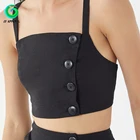 Cool girl black buckle fashion strap college short top