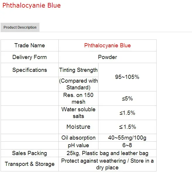 phthalo blue 15:1 bs for ink, coatings, paint, plastic, master