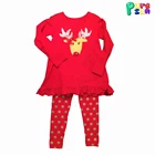 2017 latest fancy children girls Christmas reindeer pattern clothes and pants boutique pajamas outfits
