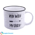 15oz. custom printing tin look camper campfire speckled ceramic mug