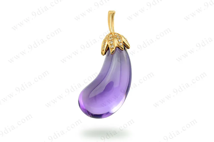 14k Gold Jewelry Wholesale Custom Jewelry Wholesale Rose Gold Eggplant Pendant Amethyst Jewelry Pendant
