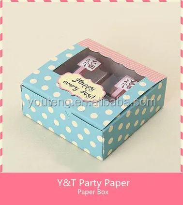 White Board Cookie Box 4 Pcs Set Birthday Pary Party Time Cake Box Snack Box Blue Color With Polk Dots