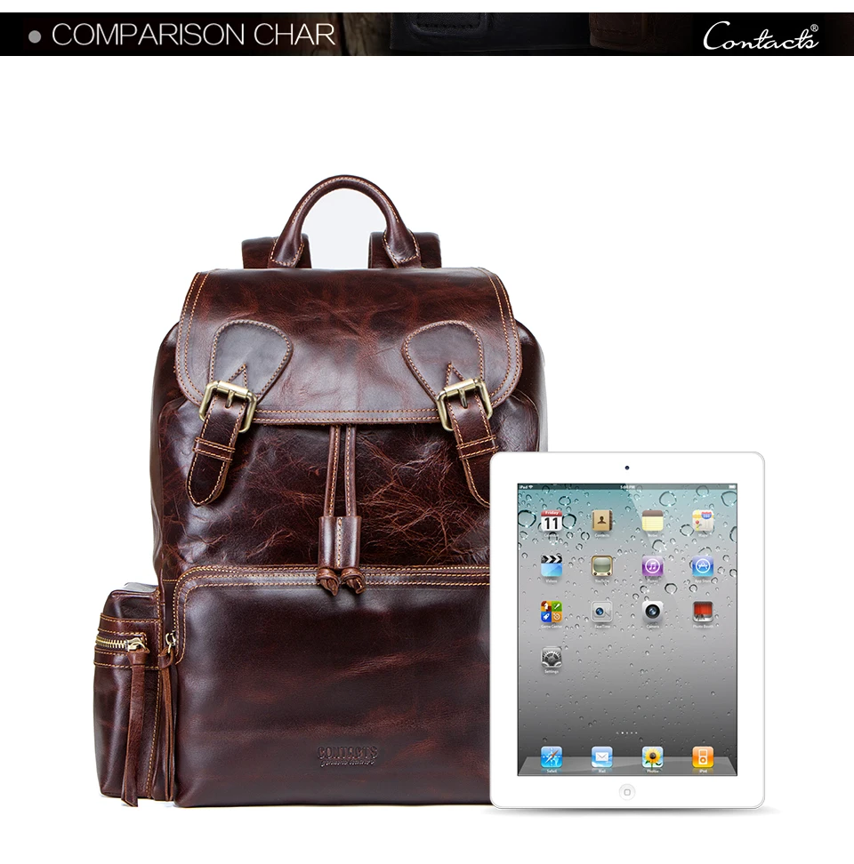 Contact's Crazy Horse Leather Retro Backpack for 15 inch laptop 36-55 lt