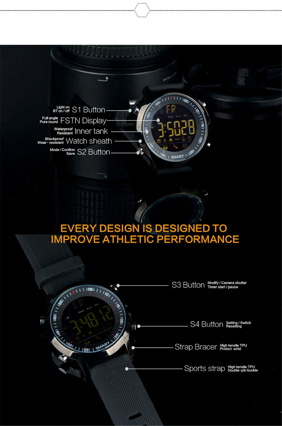 Original Makibes EX18 Sports Smart watch BT 4.0 Call reminder Remote control Stopwatch Pedometer 5 ATM Water Resistant (15)