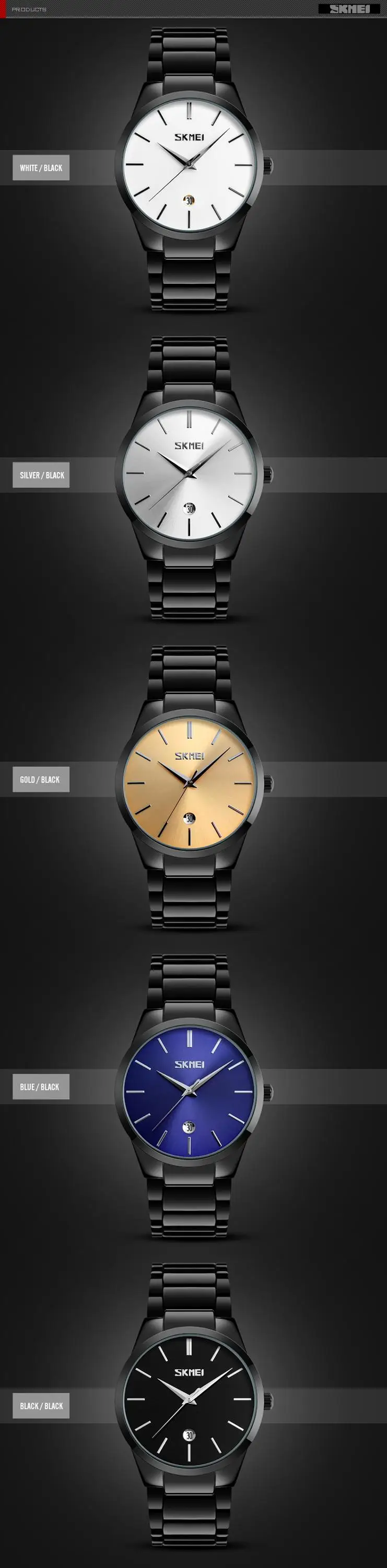SKMEI 9140 Mens Gold Watches Fashion Luxury 3Bar Waterproof Calendar Watch Stainless Steel Quartz Analog Wristwatches