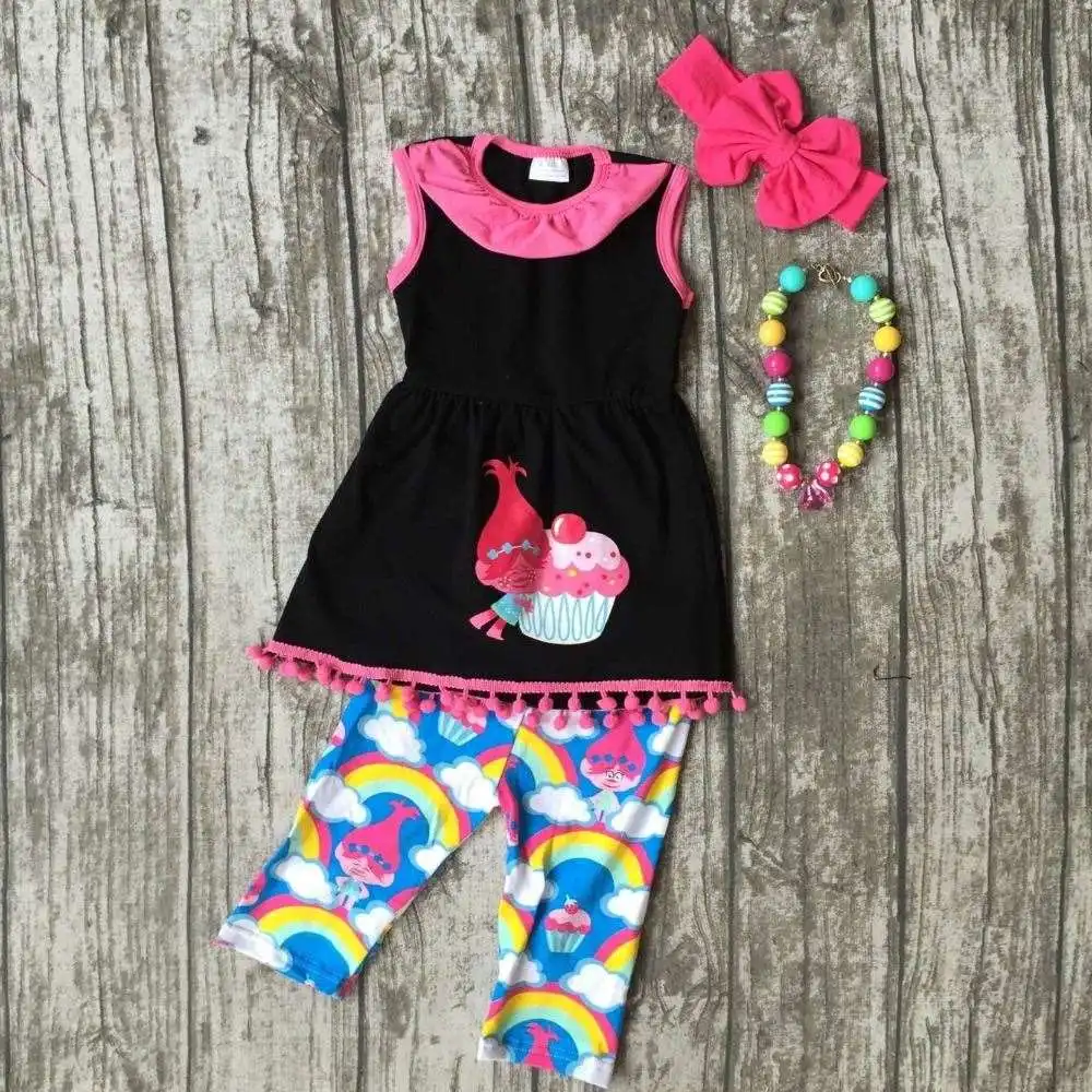 baby Girls Summer clothes girls children troll hair capcake outfits kids rainbow capri pants outfits with accessories