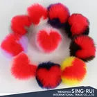 cordate heart-shaped dyed faux fur keychain pom pom