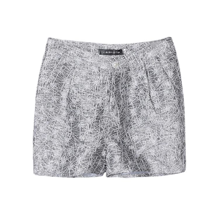 2015 Shorts For Women Summer Style High Waist Shorts Thin Waist Wide Leg Shorts Bright Jacquard Silver Hot Casual Short Feminino