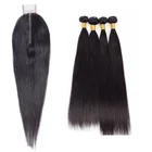 fashion style human 4 pcs hair bundles 1 pcs 2*6 lace closure straight hair bundle human hair