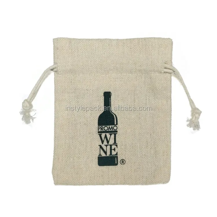 eco friendly cheap single bottle linen wine bag with drawstring