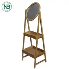 Bathroom standing 2 tier wooden towel shelf bamboo bathroom shelf with mirror