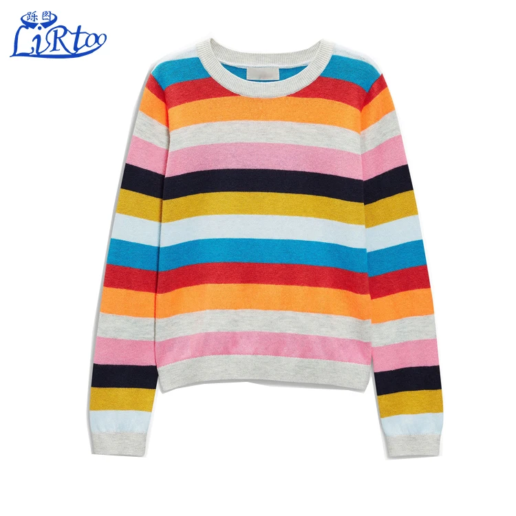 school latest colorful stripe woolen sweater designs for girls