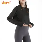 Wholesale Womens Gym Top Long Sleeve Loose Tshirt Breathable Soft Street Crop Top Hoodie