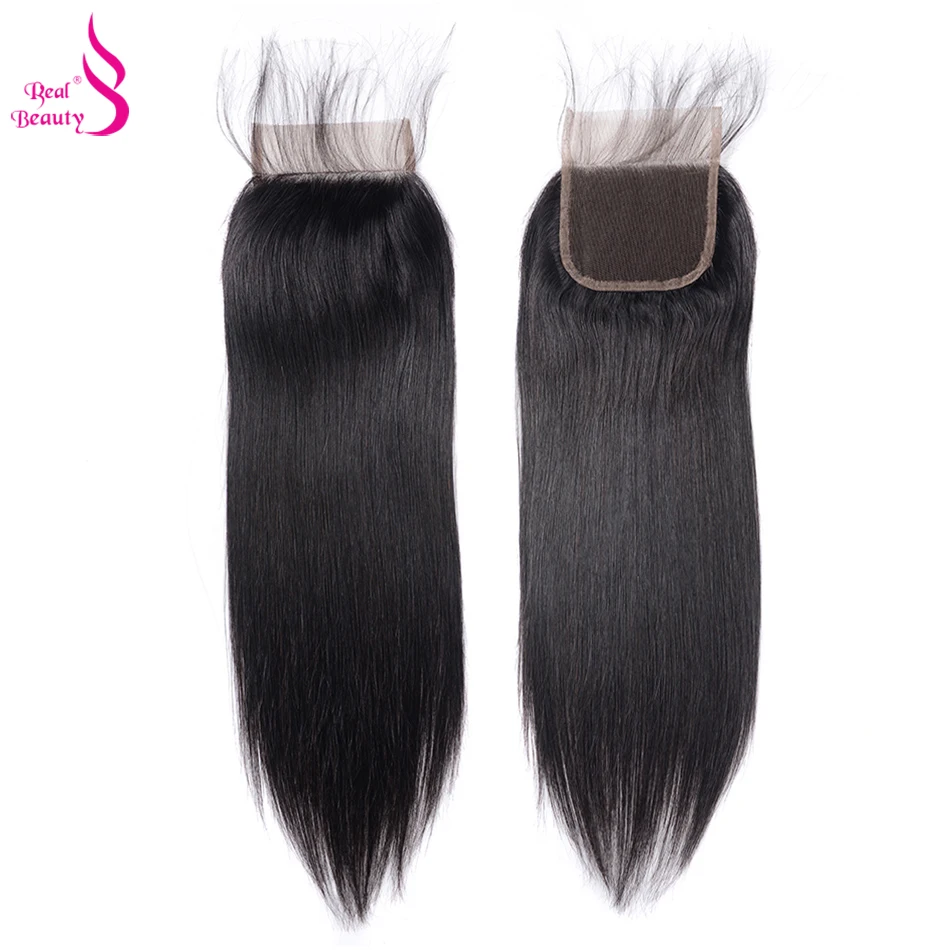 Real Beauty Brazilian Straight Hair 3 Bundles With Lace Closure Free Part With Baby Hair Non Remy Human Hair Bundles Free Ship (223)