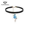 2017 new fashion style Painted animal flamingo pendant leather short necklace import jewelry women needs hoop Necklace wholesale