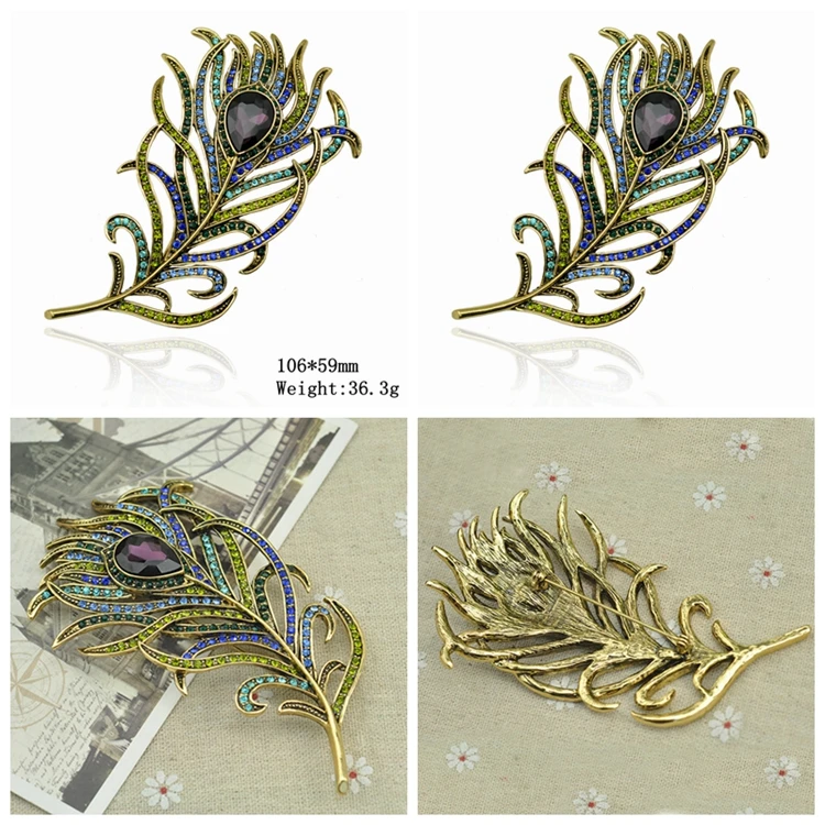 Wholesale Fashion Jewelry Korean Spider Web Brooch, Vintage Alloy Pearl Peacock Feather Brooch