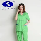 Women v neck nurses dress scrub uniform with cargo pocket