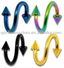 spiral titanium plated colorful body piercing jewelry