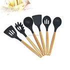 Eco-Friendly Cooking Utensils 6-Piece Silicone Kitchen Cooking Utensils with Bamboo Handle of Cooking Utensils
