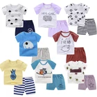 Wholesale summer cute print cartoon girls and boy new born baby clothes sets
