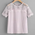 New Arrival High Design Ladies Sexy Top Shourt Sleeve Mesh Shoulder Embroidered Blouse
