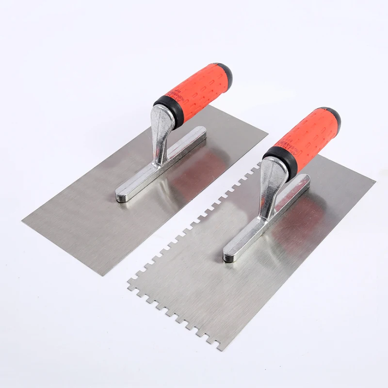 Flat Smear Stainless Steel Trowel, Building Tool Square Serrated Trowel T-12