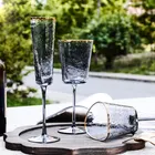 European style Hammer pattern crystal champagne goblet glass red wine gold rim smoke triangle glasses