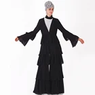 simple designs fashion chiffon fabric front open abaya black burka muslim women long dress