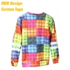 OEM Low cost all over Print cotton fabric USA size custom hangtag colorful Terry Ladies Sweat shirt without hood
