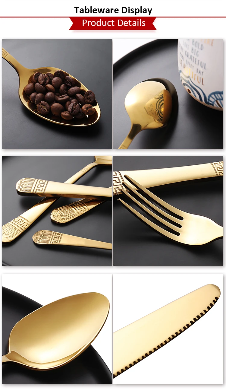 Luxury Fine China Full Stainless Steel Black and Gold Cutlery