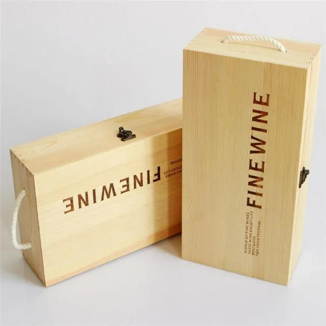 factory sale 2 bottle wooden wine gift box with hinges