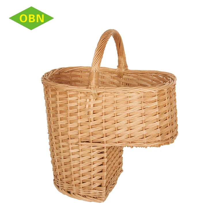 hand made rustic wicker stair basket for magazine books