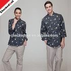 New styles 100% cotton long sleeves Chef Jackets unisex printed waiter uniform for restaurant
