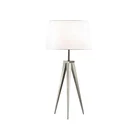 New Arrival Modern Design Brushed Nickel Finished Tripod Metal Table Lamp With White Linen Lamp Shade