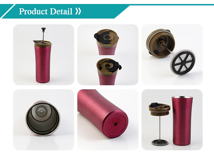 promotional double wall coffee press thermo mug