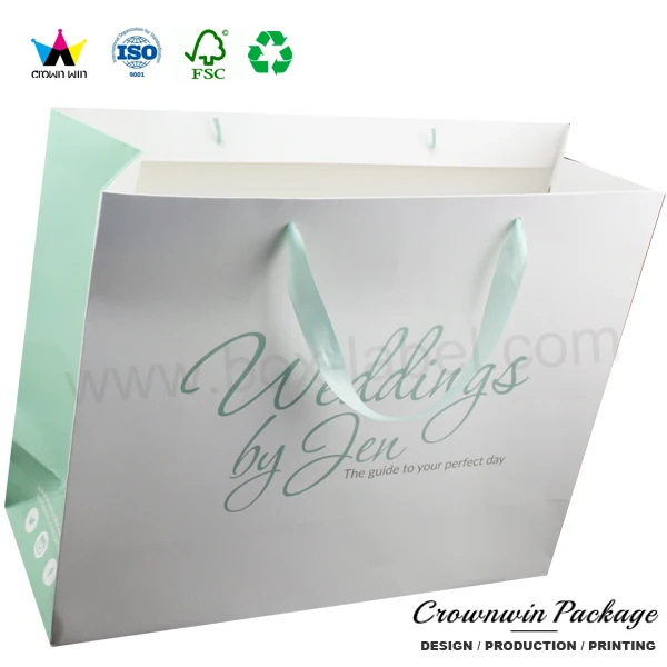 printed high quality gift paper bag with silk ribbon handle