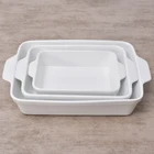 Good quality white rectangle nonstick bakeware set ceramic baking pan with double handle