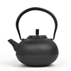 Wholesale Black Cast Iron Enamel Metal Teapot with Vertical Stripes Pattern 1.1L