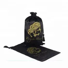 2019 custom logo printed wig pouch satin fabric drawstring hair extension packaging bag with tassel