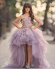 Lavender High Low Girls Pageant Gowns Lace Applique Flower Girl Dresses For Wedding Purple Tulle Puffy Child Dresses