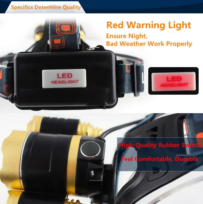 2017 New 10000 Lumen 3T6 LED Headlamp 4 Modes Head Light Lamp LED Headlight 6