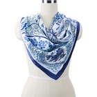 Classic Chinese Style Print Square Silk Satin Twill Women Scarf