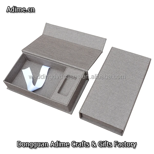 custom factory cloth linen photo gift box with usb box for