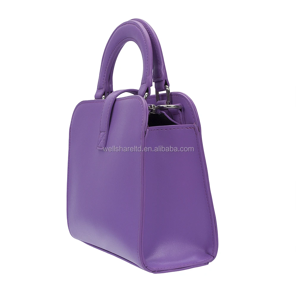 pvc purple short handle messenger ladies bag with zupper purse