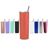 20 oz skinny tumbler stainless steel double wall insulation vacuum wine coffee tumbler with clear lids and straws