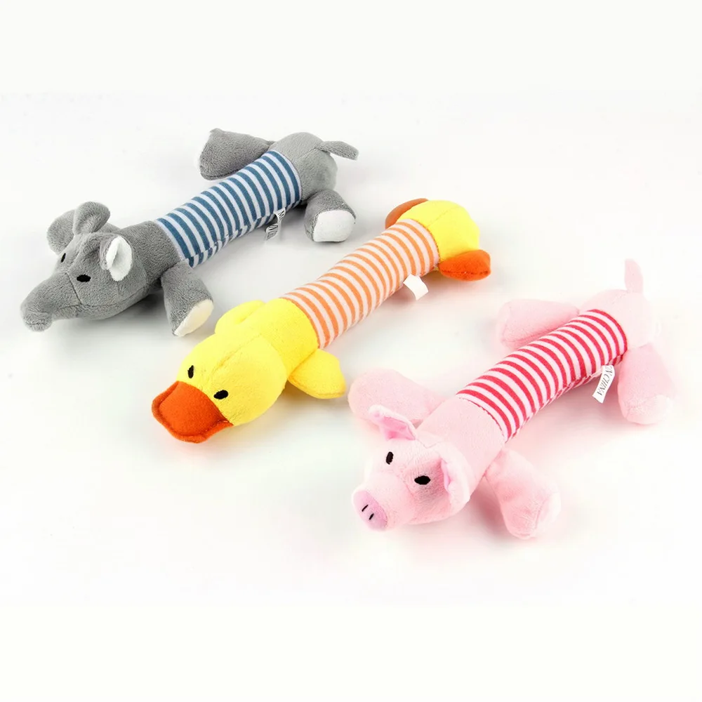 New Dog Toys Pet Puppy Chew Squeaker Squeaky Plush Sound Duck Pig & Elephant Toys 3 Designs free shipping