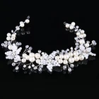 Bridal Headbands Handmade Copper Alloy Flower Shape Pearl Crystal Wedding Hair Jewelry Hair Accessories