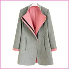 gl0302 grey color coat for ladies blazer middle lenght design,2pockets with zipper on front women coat