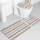 Waterproof Toilet Bath Mat, Striped Anti Skid Bathroom Mats with Latex Backing, 4pcs Bathroom Rugs and Mats Sets
